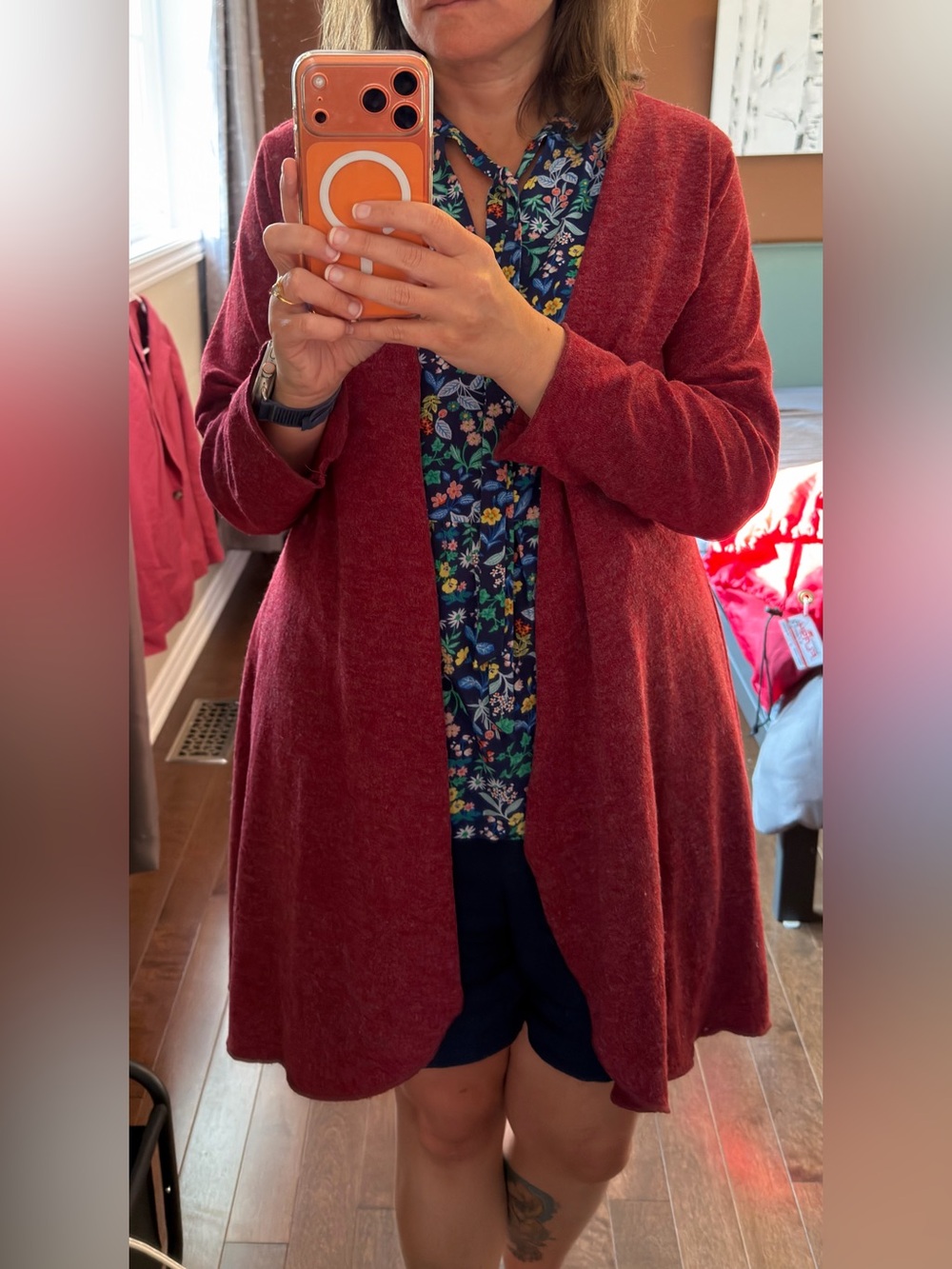 Long Open Cardigan – Raspberry Red – Fits M - Picture 2 of 8